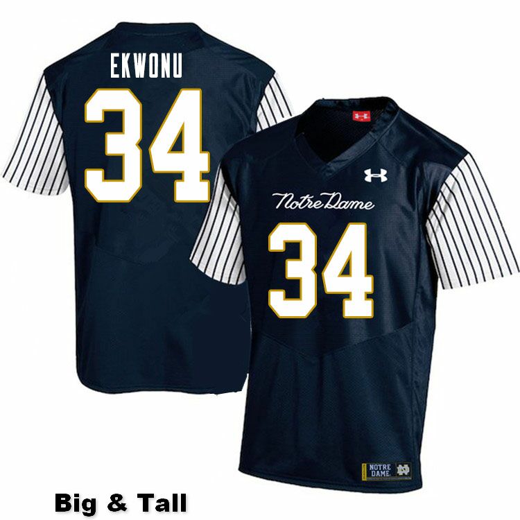 Men's NCAA Notre Dame Fighting Irish #34 Osita Ekwonu Stitched College Under Armour Authentic Navy Big & Tall Alternate Football Jersey CS10J42IC